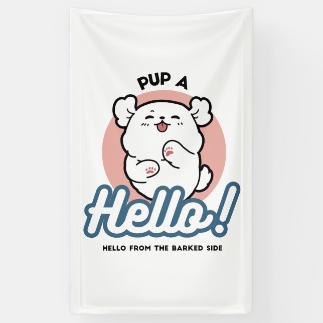 Lona ¡Hola! - Diseño feliz de Personalizados de perros  (Vertical)