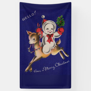 Lona ¡Hola! Feliz Navidad hombre de nieve en reno