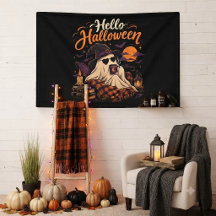 Hola Halloween Fantasma Lindo Bebiendo Café
