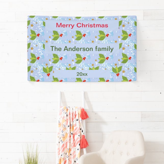 Lona Holly berries hojas patrón Feliz Navidad (In situ)