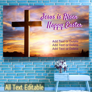 Lona Holly Cross Sky Jesus is Rising Feliz texto de Pas