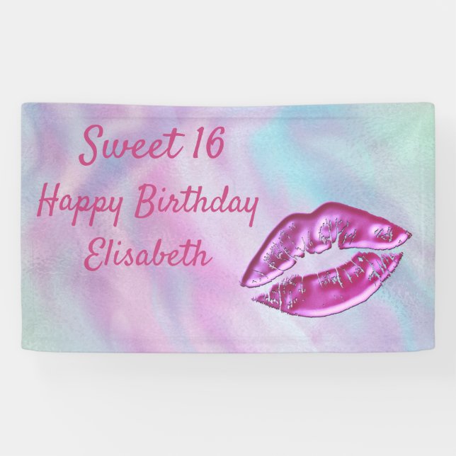 Lona Holpgrafía arcoiris lindos labios rosados dulces 1 (Horizontal)