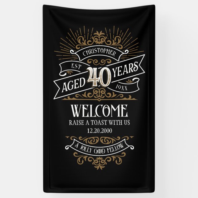 Lona Hombres divertidos Whiskey 40 cumpleaños (Vertical)