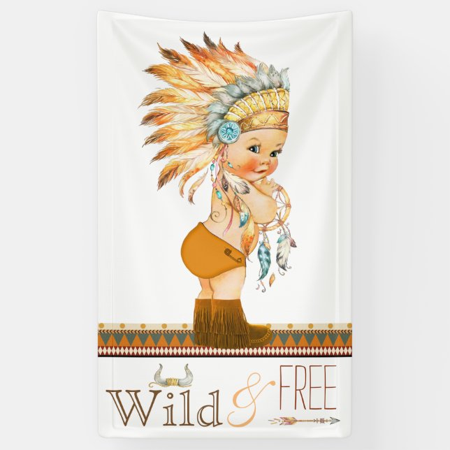 Lona Hombres salvajes y libres Baby Shower tribal (Vertical)