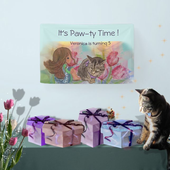 Lona Hora de Pawty Banner de bienvenida de cumpleaños (Paw-ty time Birthday welcome banner)