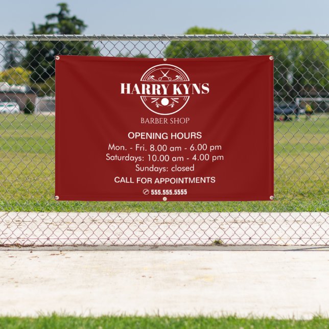 Lona horario de apertura de la barbería personalizado (in situ)