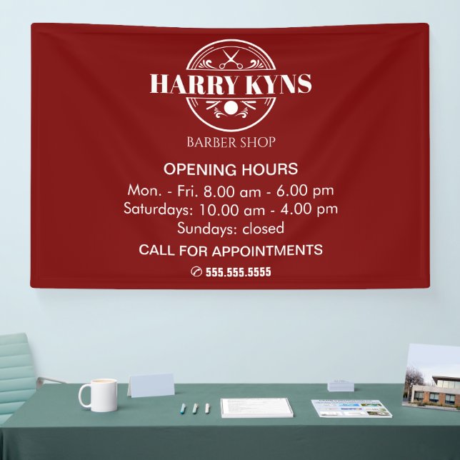 Lona horario de apertura de la barbería personalizado (Feria)
