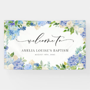 Lona Hortensia azul acuarela y bautizo de rosa marfil