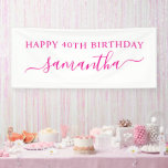 Lona Hot Pink Happy 40th Birthday Elegant Name<br><div class="desc">Crea tu propio banner personalizado de cumpleaños feliz para su cumpleaños. Personalizar el estilo y tamaño de escritura de caligrafía escrita a mano de la firma de guión elegante moderna. Aumentar el tamaño de letra para nombres más cortos... reducir el tamaño de letra para nombres más largos. Cambie el color...</div>
