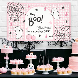 Lona Houndstoth rosa Halloween Primer cumpleaños Hey Bo