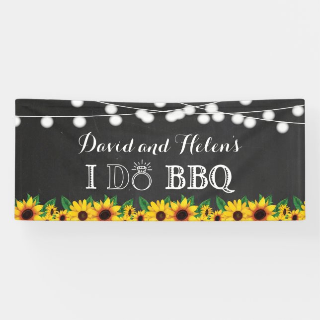 Lona I DO BBQ Sunflower Chalkboard Boda compromiso (Horizontal)
