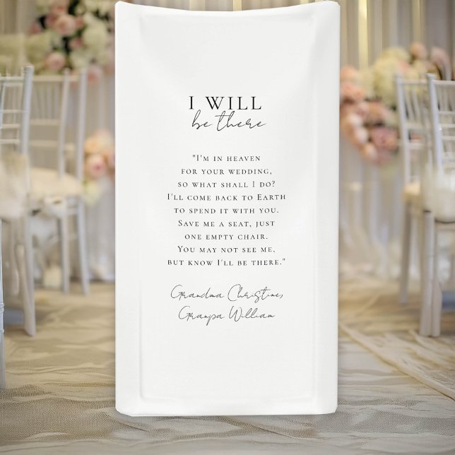 Lona " I will be there" Wedding, Memorial, White, (" I will be there" Wedding, Memorial, White, Banner. Save me a seat.)