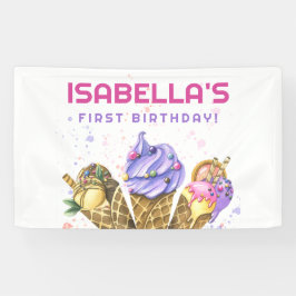 Lona Ice Cream Primer Fiesta de Cumpleaños