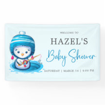 Icy Blue Winter Penguin Fishing Baby Shower