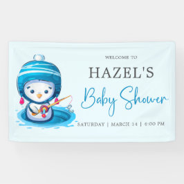 Lona Icy Blue Winter Penguin Fishing Baby Shower
