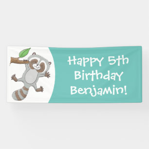 Lona Ilustracion de bebé de raccoon feliz lindo