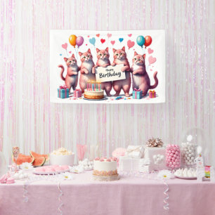 Lona Ilustracion de celebración del cumpleaños del gato