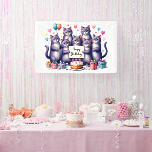 Lona Ilustracion de celebración del cumpleaños del gato