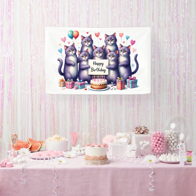 Lona Ilustracion de celebración del cumpleaños del gato (Fiesta)