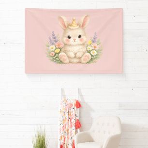 Lona Ilustración de flor silvestre de conejito pastel p