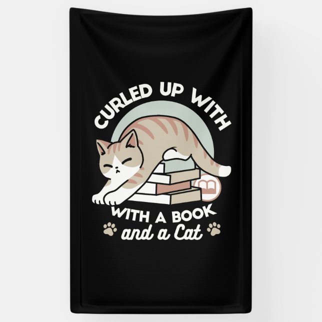 Lona Ilustracion de Gato de Amante de Libros - Curva y  (Vertical)