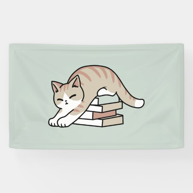 Lona Ilustracion de Gato de Amante de Libros - Curva y  (Horizontal)