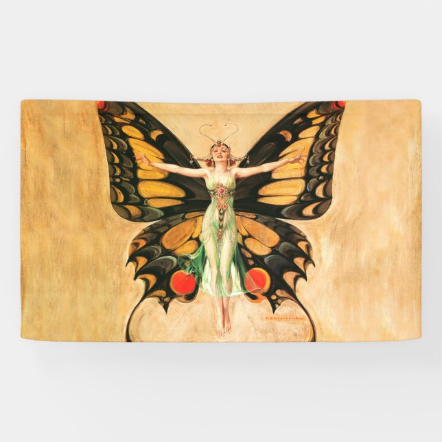 Lona Ilustración de mujer Leyendecker mariposa Flapper (Horizontal)