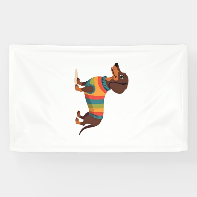 Lona Ilustración de perro largo dachshund con suéter vi (Horizontal)