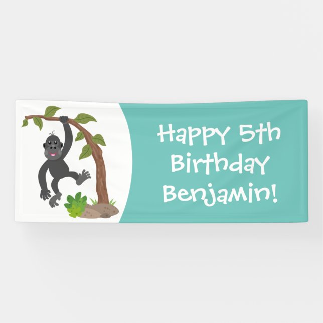 Lona Ilustracion de personalizado de bebé gorila feliz (Horizontal)