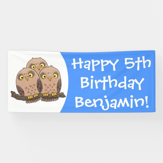 Lona Ilustracion de trío de búho lindo (Horizontal)