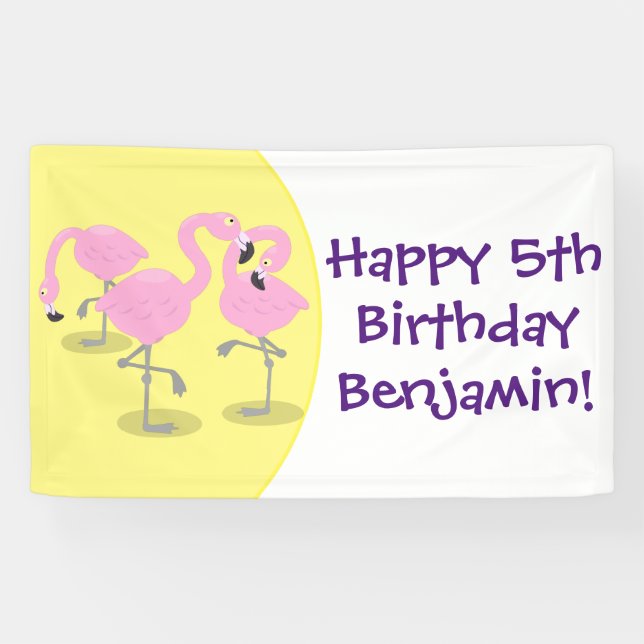 Lona Ilustracion de trío de flamingo rosado (Horizontal)