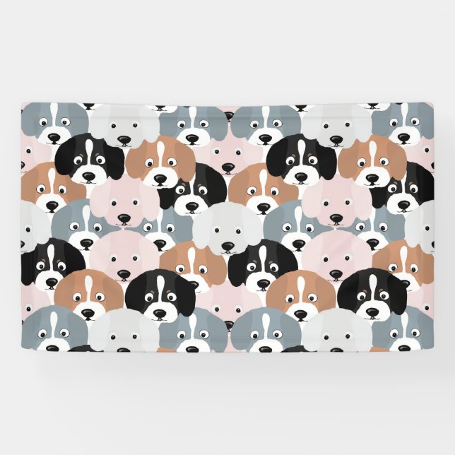 Lona Ilustracion negro rosado de los perros con cachorr (Horizontal)