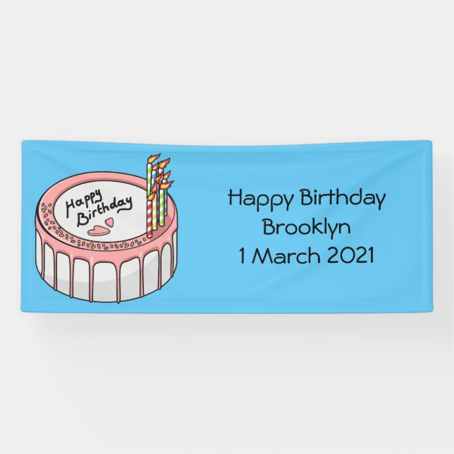 Lona Ilustracion personalizado de torta de cumpleaños (Horizontal)