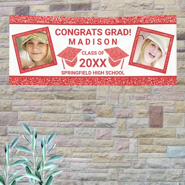 Lona Imagen del Partido Grad Glam Red Cap Graduation (Subido por el creador)