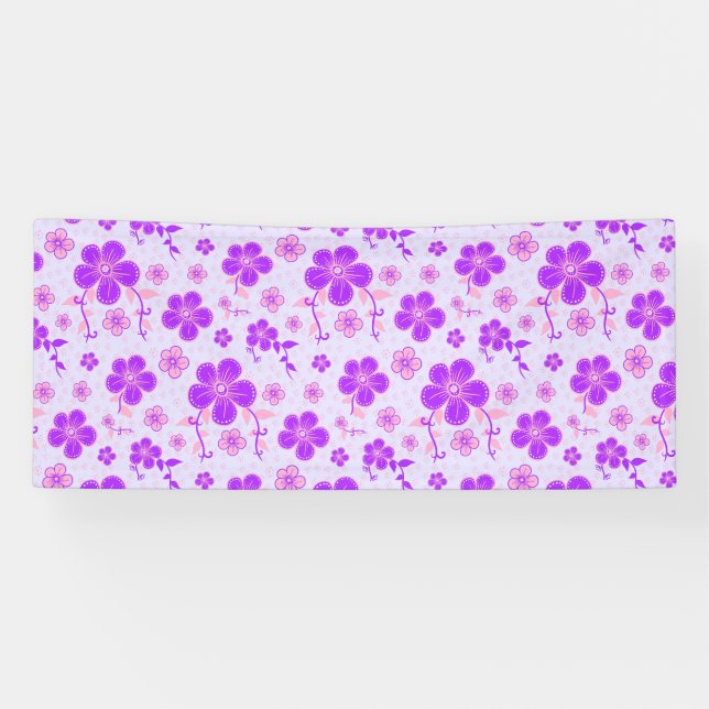 Lona Impresión floral de bonito morado y rosa en lavand (Horizontal)