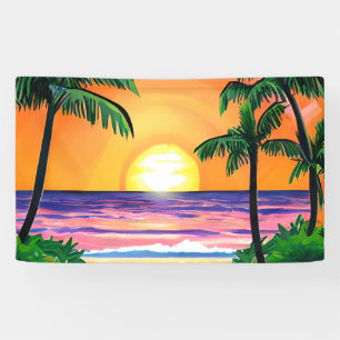 Lona Impresionante acuarela Palm Trees Sunset