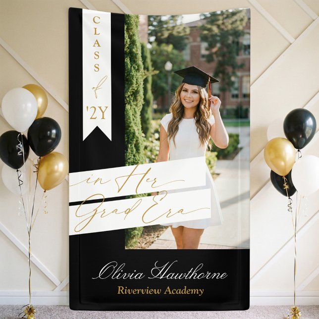 Lona In Her Grad Era Elegant Photo Graduation Party (In Her Grad Era Elegant Photo Graduation Party Banner)