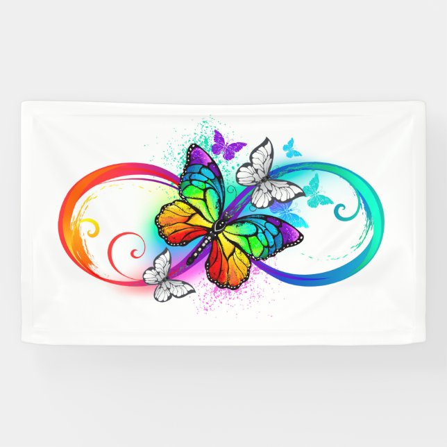 Lona Infinidad brillante con la mariposa arcoiris (Horizontal)