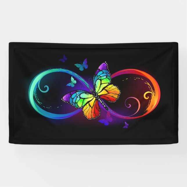 Lona Infinito vibrante con mariposa arco iris sobre neg (Horizontal)