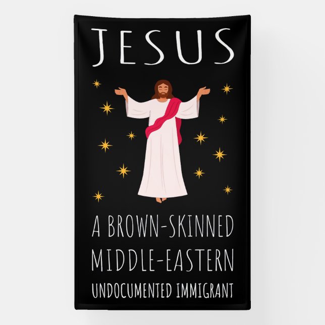 Lona Inmigrante indocumentado de piel morena de Jesús (Vertical)