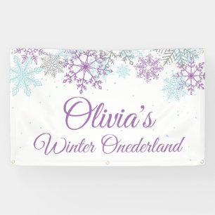 Lona Invierno Onederland Copos de Nieve Azules Purpura