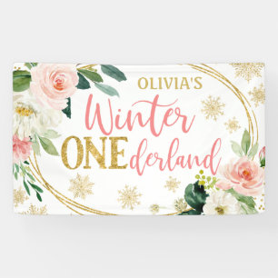 Lona Invierno Onederland Gold Pink Floral Cumpleaños