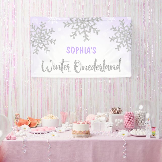 Lona Invierno Purple Silver Onederland Primer cumpleaño (Fiesta)