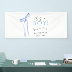 Lona Invitación a Baby Shower de Blue Bow, Boy Baby Sho