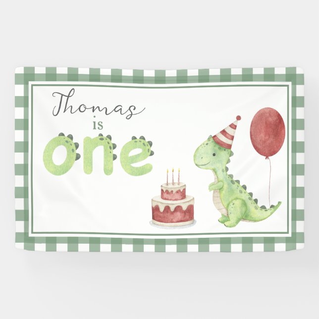 Lona Invitación al primer cumpleaños de la Dinosaurio a (Horizontal)