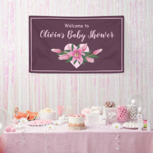 Lona Invitación de Baby Shower a los lirios en flor púr