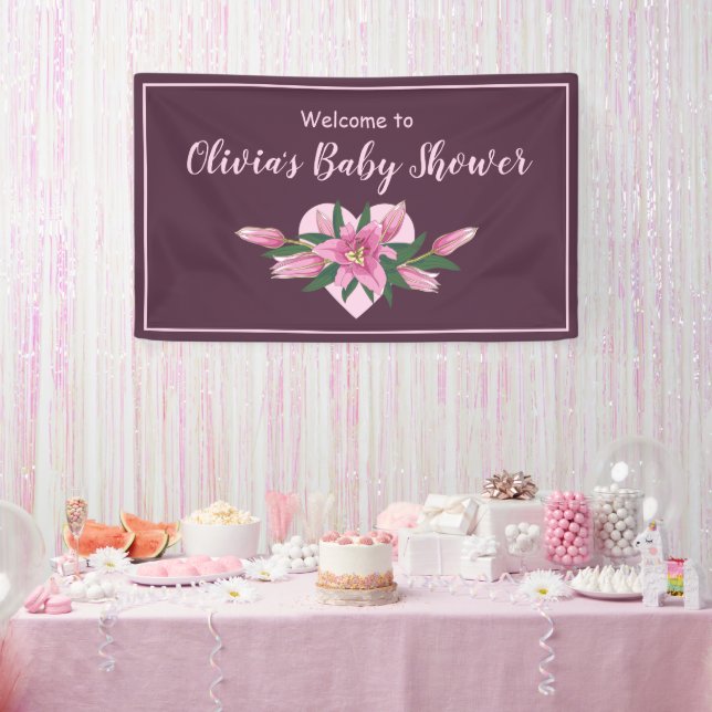 Lona Invitación de Baby Shower a los lirios en flor púr (Fiesta)