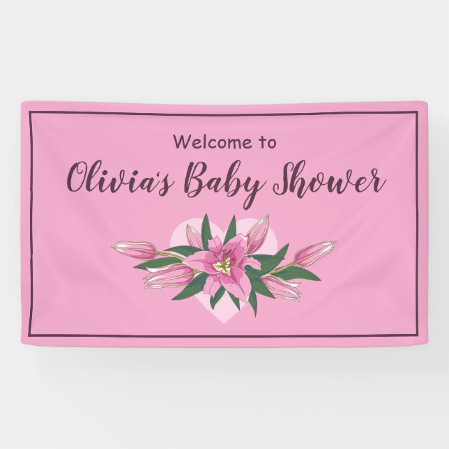 Lona Invitación de Baby Shower a Pink Blooming Lilies (Horizontal)