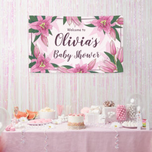 Lona Invitación de Baby Shower a Pink Blooming Lilies