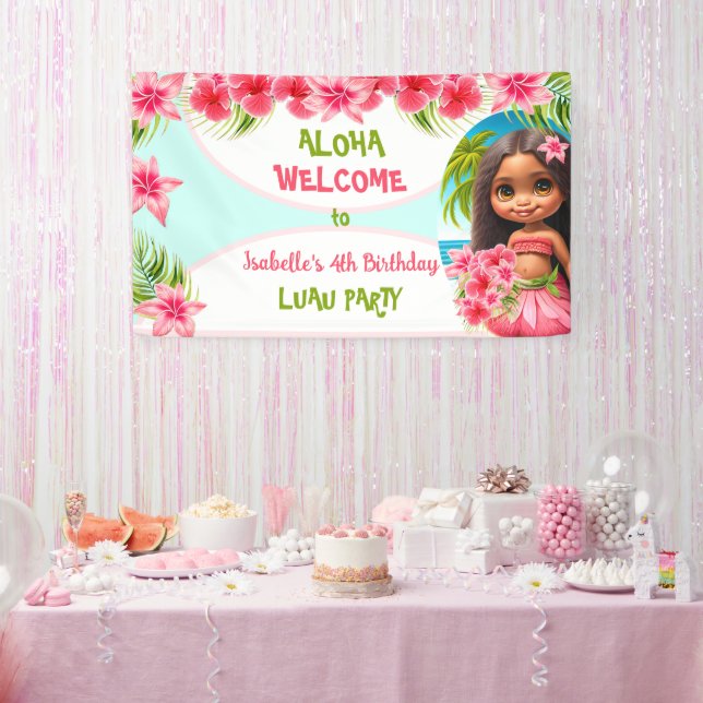 Lona Invitación de cumpleaños de Luau chica fiesta de p (Fiesta)